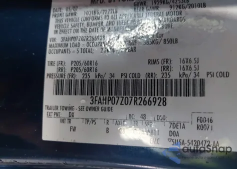 2007 Ford Fusion Se из США, поврежденный, VIN 3FAHP07Z07R266928